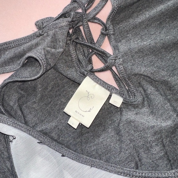 ANTHROPOLOGIE SOURCED MESH TANK TOP W/ BACK CRISSCROSS TIE · SIZE L - Picture 3 of 5